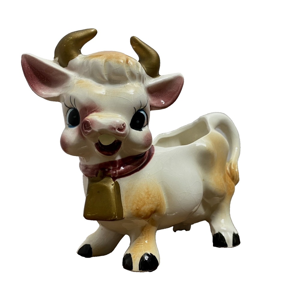 Vintage Anamorphic Kitsch Ceramic Cow Creamer or Planter - Japan